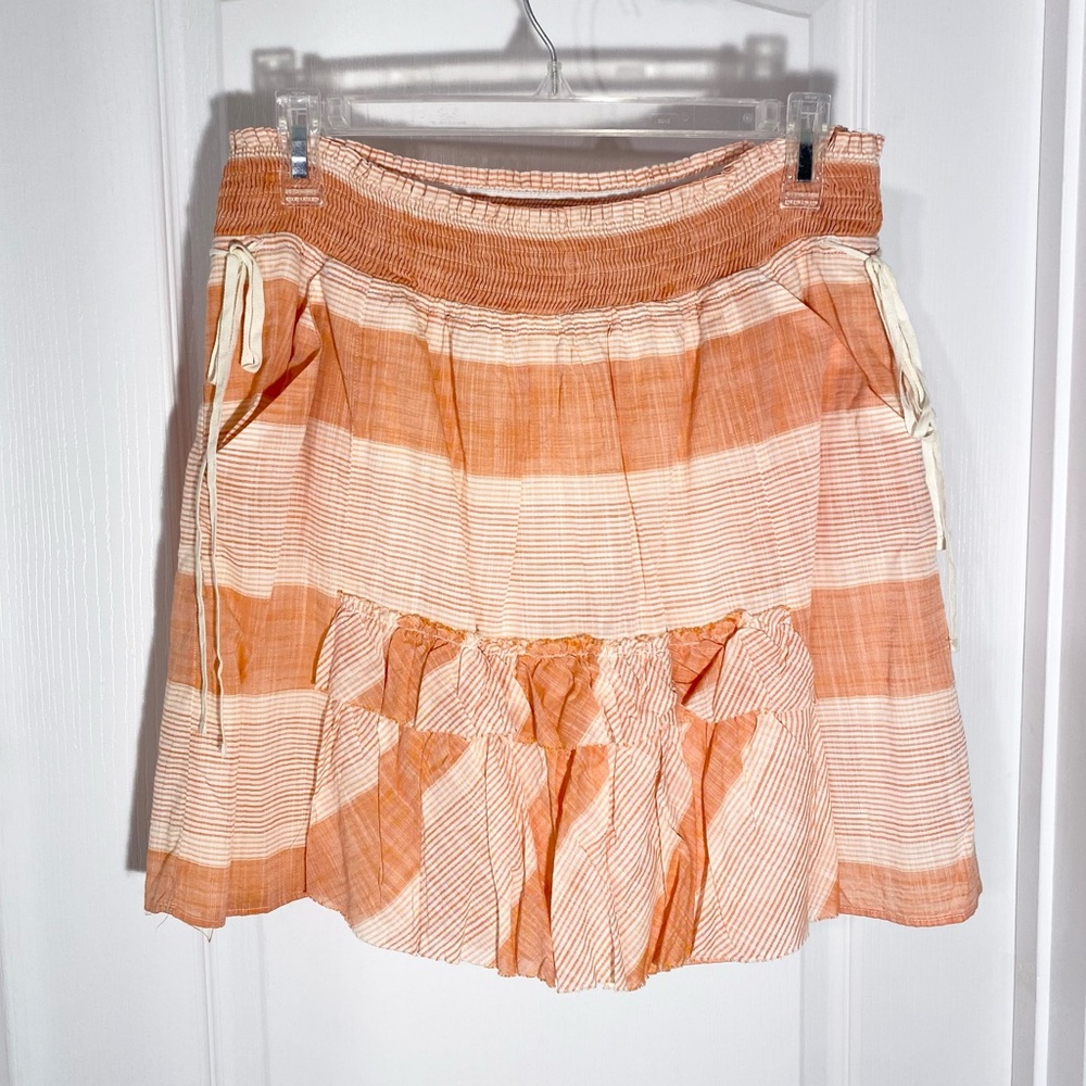Banana Republic Ruffled Striped Tie Detail Mini Skirt Orange Cream Size 10